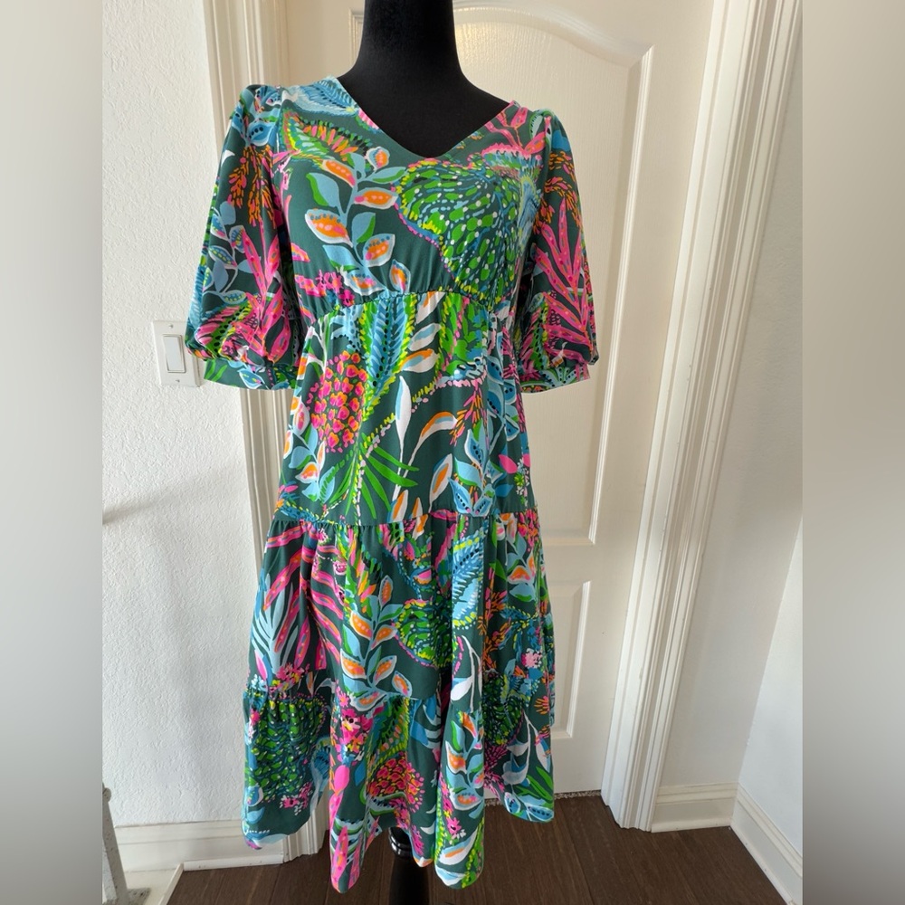 NWT Lilly Pulitzer Sz XS Chiara Tiered Dress Multi Sunshine Jungle - Picture 2 of 11